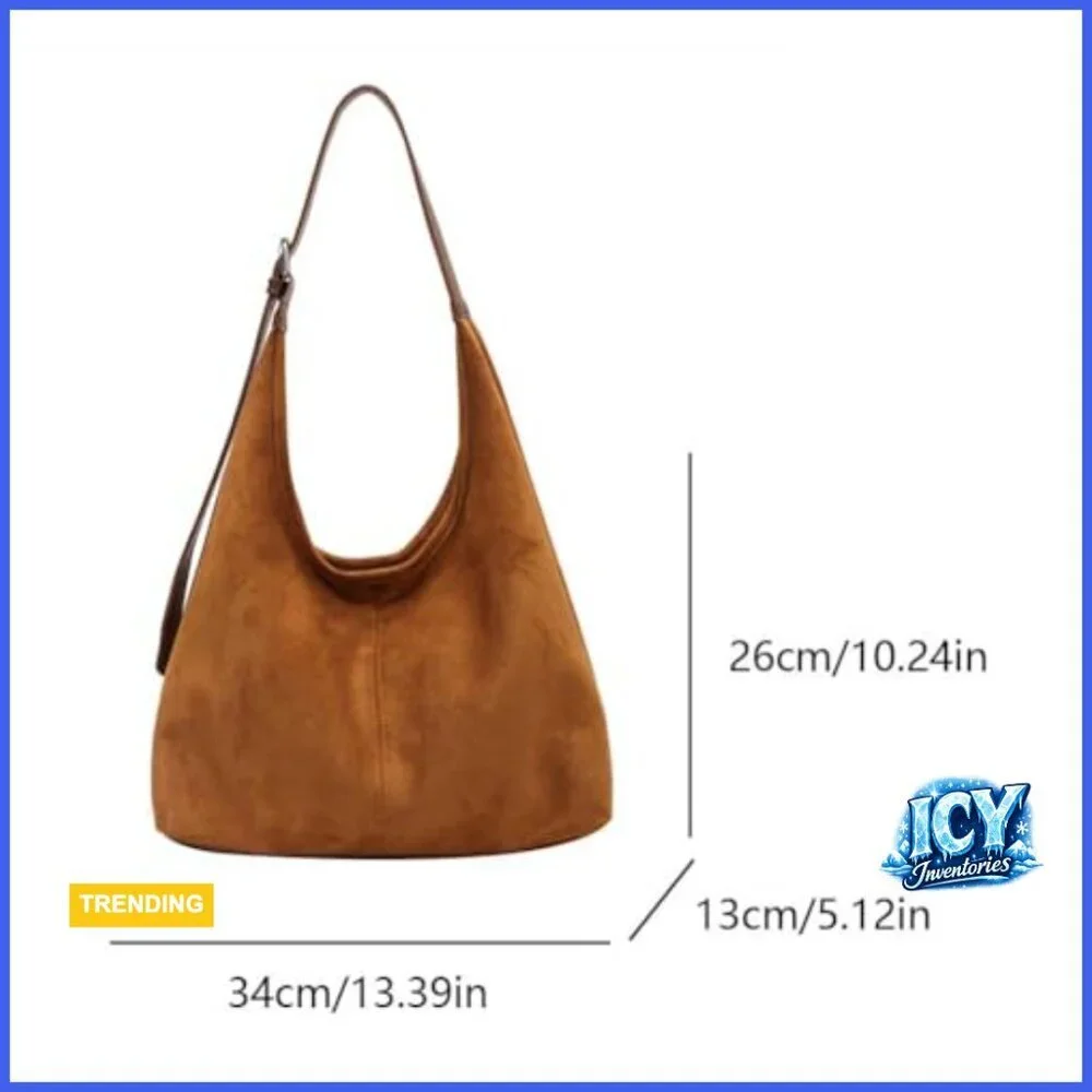Faux Suede Tote Bag Hobo Shoulder Bag Slouchy Purse